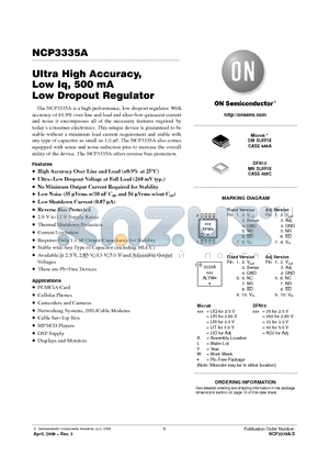 NCP3335AMN500R2G datasheet - Ultra High Accuracy, Low Iq, 500 mA Low Dropout Regulator