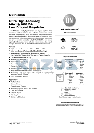 NCP3335AMN150R2G datasheet - Ultra High Accuracy, Low Iq, 500 mA Low Dropout Regulator