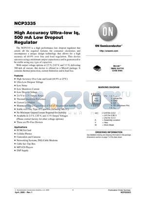 NCP3335DMR2285G datasheet - High Accuracy Ultra-low Iq, 500 mA Low Dropout Regulator