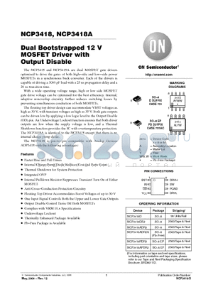 NCP3418PDR2 datasheet - Dual Bootstrapped 12 V MOSFET Driver with Output Disable