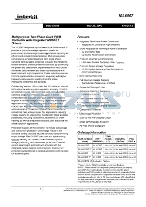ISL6567EVAL1Z datasheet - Multipurpose Two-Phase Buck PWM Controller with Integrated MOSFET Drivers