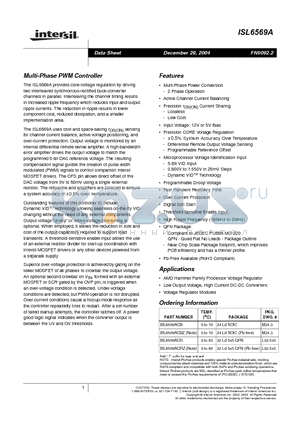 ISL6569ACR datasheet - Multi-Phase PWM Controller