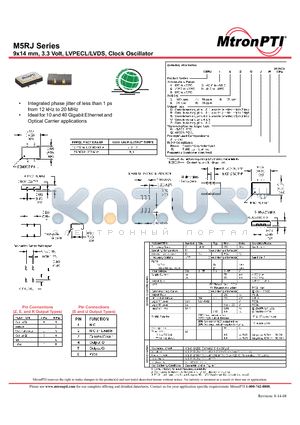 M5RJ85ZQJ-R datasheet - 9x14 mm, 3.3 Volt, LVPECL/LVDS, Clock Oscillator