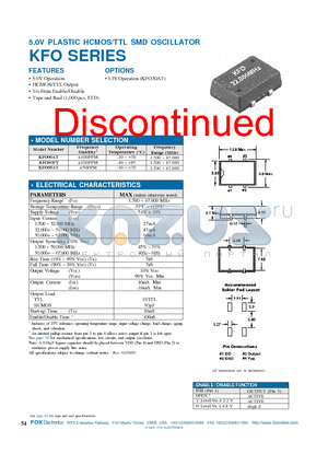 KFO95AT datasheet - 5.0V PLASTIC HCMOS/TTL SMD OSCILLATOR