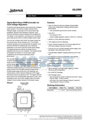 ISL6590DR datasheet - Digital Multi-Phase PWM Controller for Core-Voltage Regulation