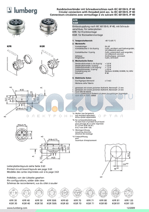 KFR81 datasheet - Rundsteckverbinder mit Schraubverschluss nach IEC 60130-9, IP 40