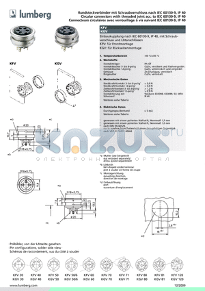 KFV71 datasheet - Rundsteckverbinder mit Schraubverschluss nach IEC 60130-9, IP 40