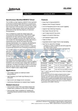 ISL6596 datasheet - Synchronous Rectified MOSFET Driver