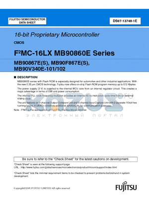 MB90F867EPFV datasheet - 16-bit Proprietary Microcontroller CMOS