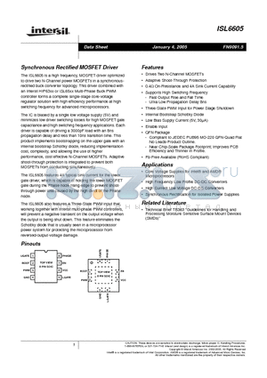 ISL6605CRZ datasheet - Synchronous Rectified MOSFET Driver