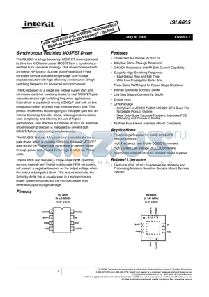 ISL6605IRZ datasheet - Synchronous Rectified MOSFET Driver