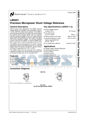 LM4051 datasheet - Precision Micropower Shunt Voltage Reference