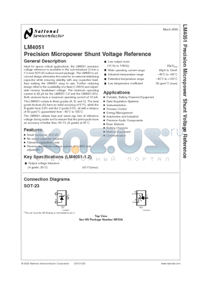 LM4051AEM3-1.2 datasheet - Precision Micropower Shunt Voltage Reference