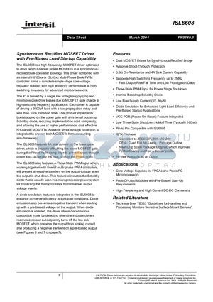 ISL6608IBZ datasheet - Synchronous Rectified MOSFET Driver