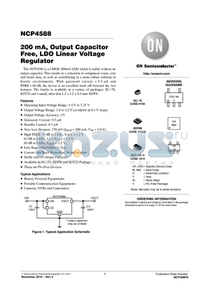 NCP4588DMX10TCG datasheet - 200 mA, Output Capacitor Free, LDO Linear Voltage Regulator