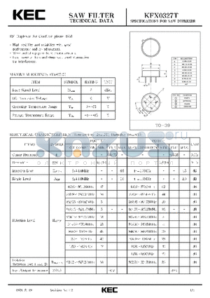KFX0327T datasheet - SPECIFICATIONS FOR SAW DUPLEXER (RF DUPLEXER FOR CORDLESS PHONE ISM)