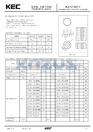 KFX1404T datasheet - SPECIFICATIONS FOR SAW DUPLEXER (RF DUPLEXER FOR CORDLESS PHONE CIS)