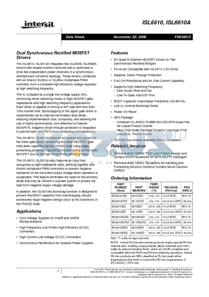 ISL6610A datasheet - Dual Synchronous Rectified MOSFET Drivers