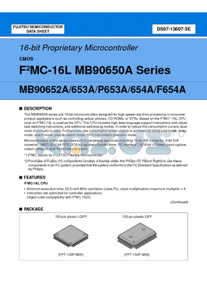 MB90P653A datasheet - 16-bit Proprietary Microcontroller