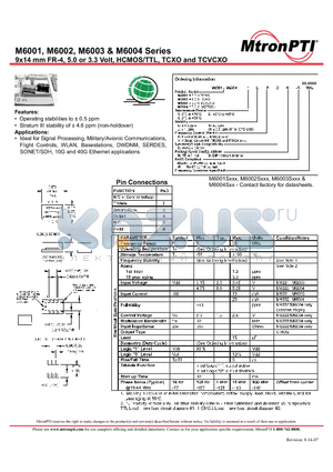 M60011JFC datasheet - 9x14 mm FR-4, 5.0 or 3.3 Volt, HCMOS/TTL, TCXO and TCVCXO