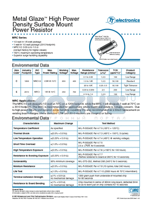 MRC1-100-1001-C-BLK datasheet - Metal Glaze High Power Density Surface Mount Power Resistor