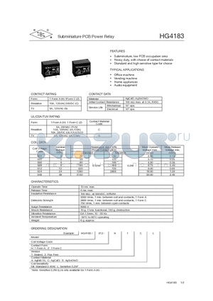 HG4183/024-Z2CL datasheet - Subminiature PCB Power Relay