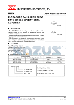 M2136G-S08-R datasheet - ULTRA WIDE BAND, HIGH SLEW RATE SINGLE OPERATIONAL AMPLIFIER