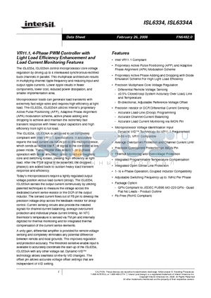 ISL6610 datasheet - VR11.1, 4-Phase PWM Controller with Light Load Efficiency Enhancement and Load Current Monitoring
