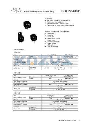 HG4185A/006R-1Z9M1-1 datasheet - Automotive Plug-In / PCB Power Relay
