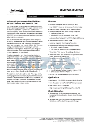 ISL6612BCBZ datasheet - Advanced Synchronous Rectified Buck MOSFET Drivers with Pre-POR OVP