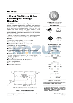NCP500 datasheet - 150 mA CMOS Low Noise Low-Dropout Voltage Regulator