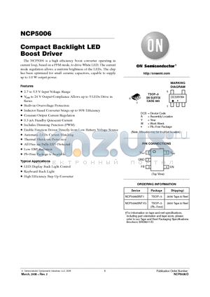 NCP5006SNT1 datasheet - Compact Backlight LED Boost Driver