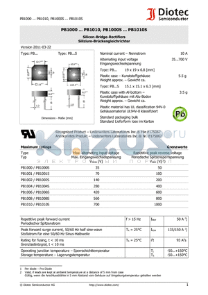 PB1000 datasheet - Silicon-Bridge-Rectifiers