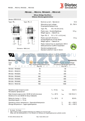 PB1000S datasheet - Silicon-Bridge-Rectifiers Silizium-Br-kengleichrichter