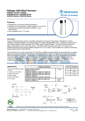 OHN3019U datasheet - Hallogic Hall-effect Sensors