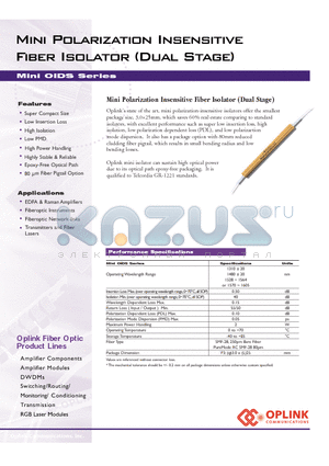 OIDS1480000315 datasheet - Mini Polarization Insensitive Fiber Isolator