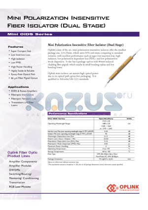 OIDS1480000382 datasheet - Mini Polarization Insensitive Fiber Isolator