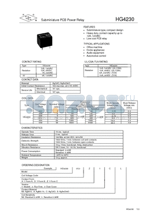 HG4230006-H2AL datasheet - Subminiature PCB Power Relay