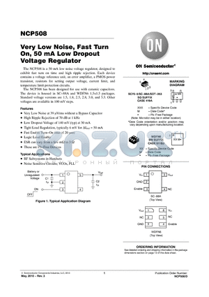 NCP508 datasheet - Very Low Noise, Fast Turn On, 50 mA Low Dropout Voltage Regulator