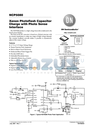 NCP5080MUTXG datasheet - Xenon Photoflash Capacitor Charge with Photo Sense Interface