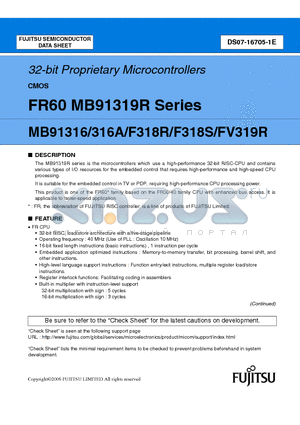 MB91319R datasheet - 32-bit Proprietary Microcontrollers