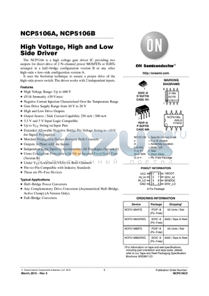 NCP5106ADR2G datasheet - High Voltage, High and Low Side Driver