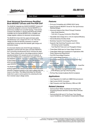 ISL6614ACRZ datasheet - Dual Advanced Synchronous Rectified Buck MOSFET Drivers with Pre-POR OVP
