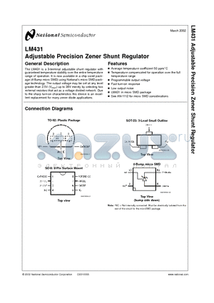 LM431 datasheet - Adjustable Precision Zener Shunt Regulator