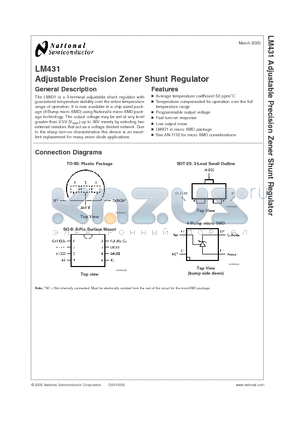LM431ACM3X datasheet - Adjustable Precision Zener Shunt Regulator