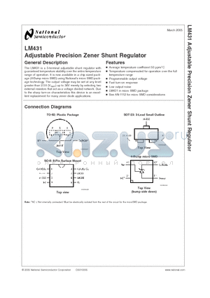 LM431AIM3 datasheet - Adjustable Precision Zener Shunt Regulator