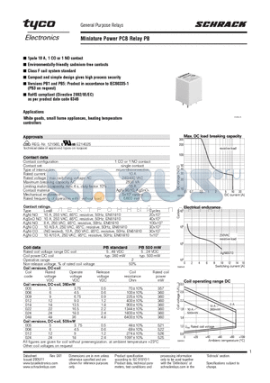 PB134012 datasheet - Miniature Power PCB Relay PB