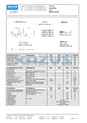 MRE05-2A79-HI_DE datasheet - (deutsch) MRE Reed Relay