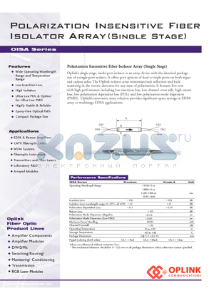 OISA1550AST11 datasheet - Polarization Insensitive Fiber Isolator Array