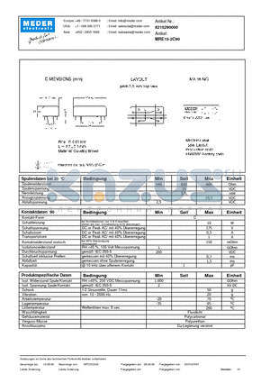 MRE15-2C90_DE datasheet - (deutsch) MRE Reed Relay